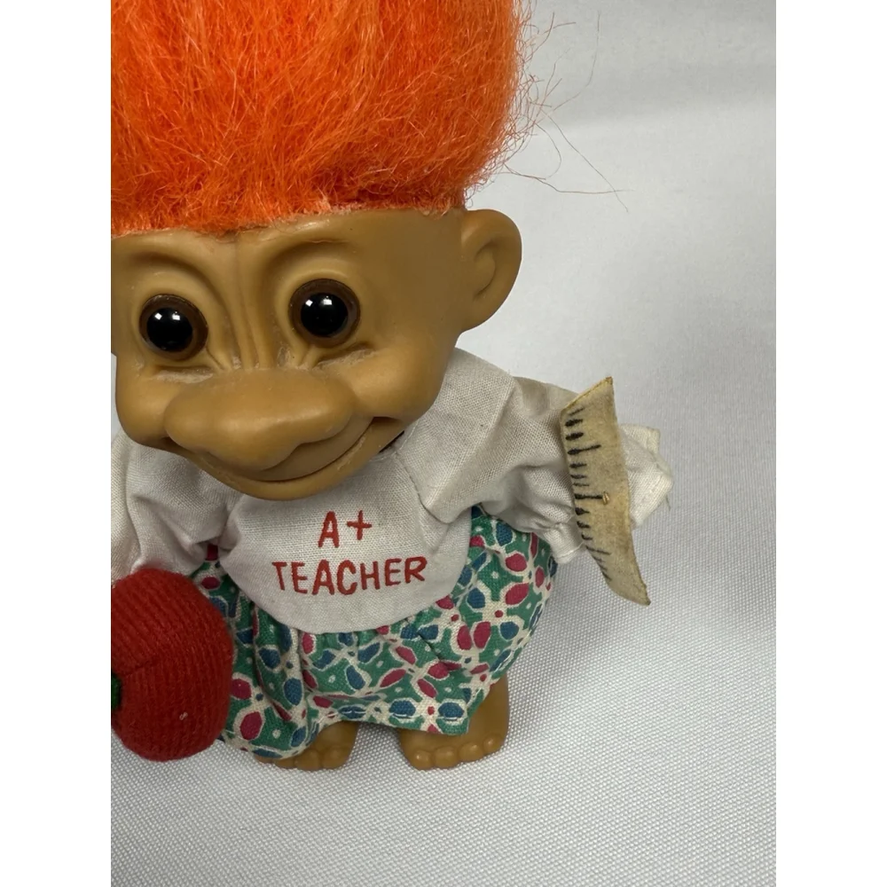 Russ Troll Doll A+ Teacher, Orange Hair, Ruler Apple Outfit Vintage 1980s School